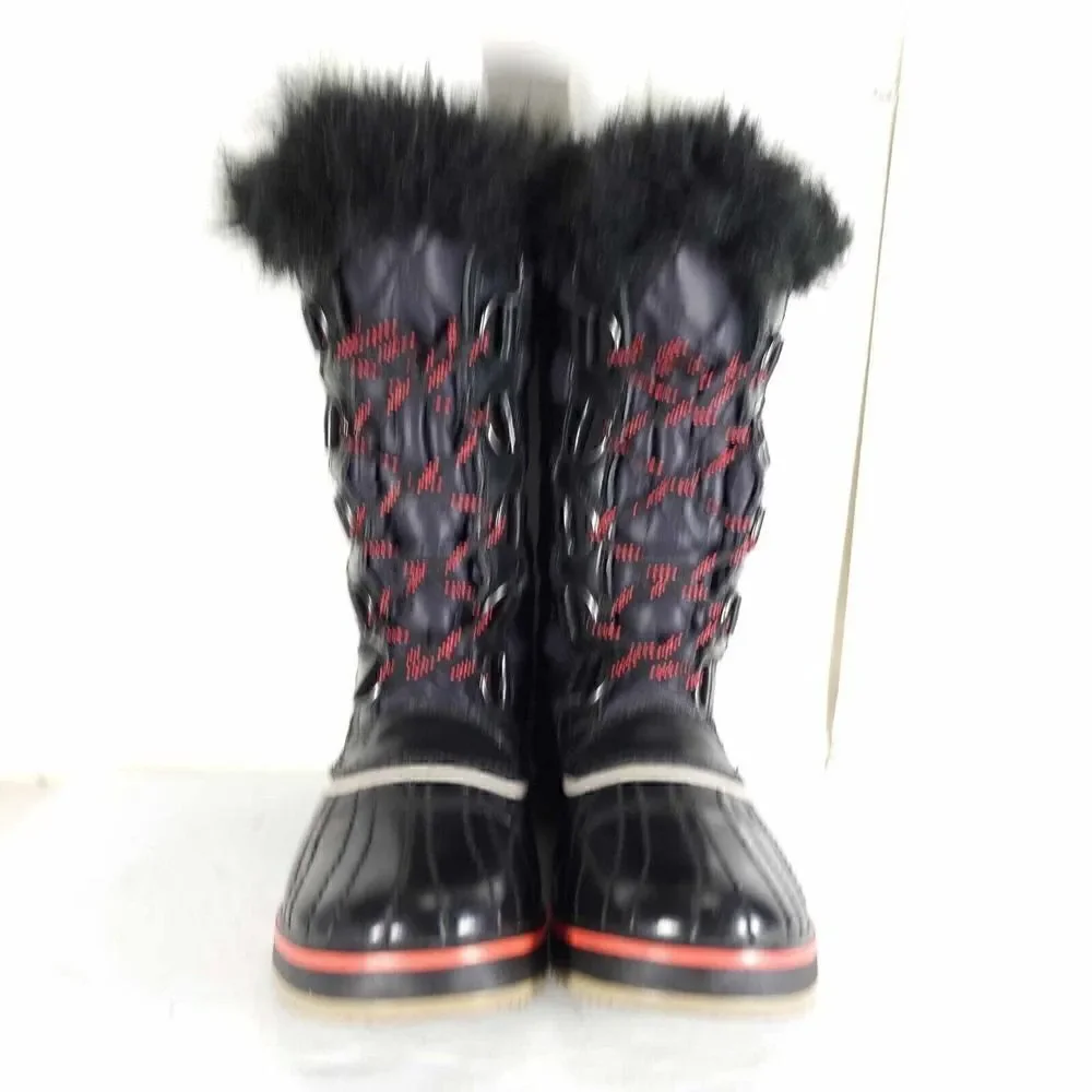 Sorel Women's Tofino Cate US8,5 Black Waterproof Quilted Faux Fur Winter Boots